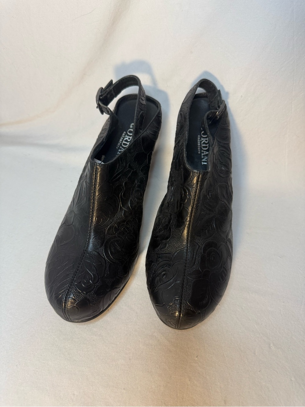 Cordani Black Embossed Leather Slingback Mules